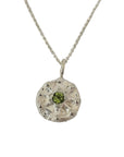 Silver pendant with a green peridot gemstone, bohemian, unique, irish necklace