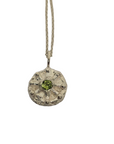 Silver pendant with a green peridot gemstone hand made in Belfast, bohemian jewellery, pagan jewellery