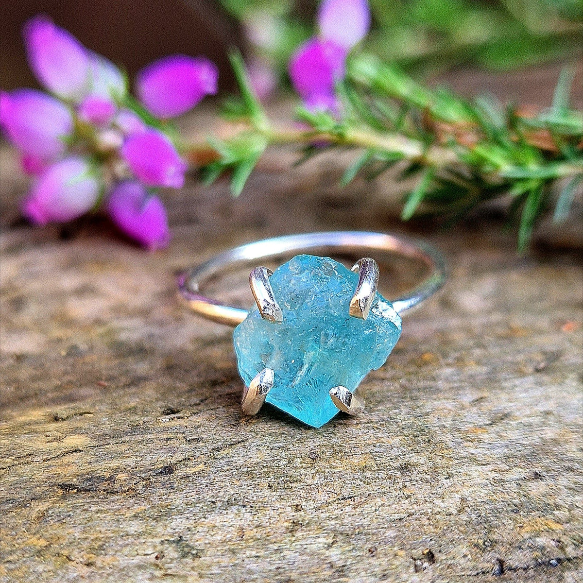 Raw Blue Apatite Rock Ring