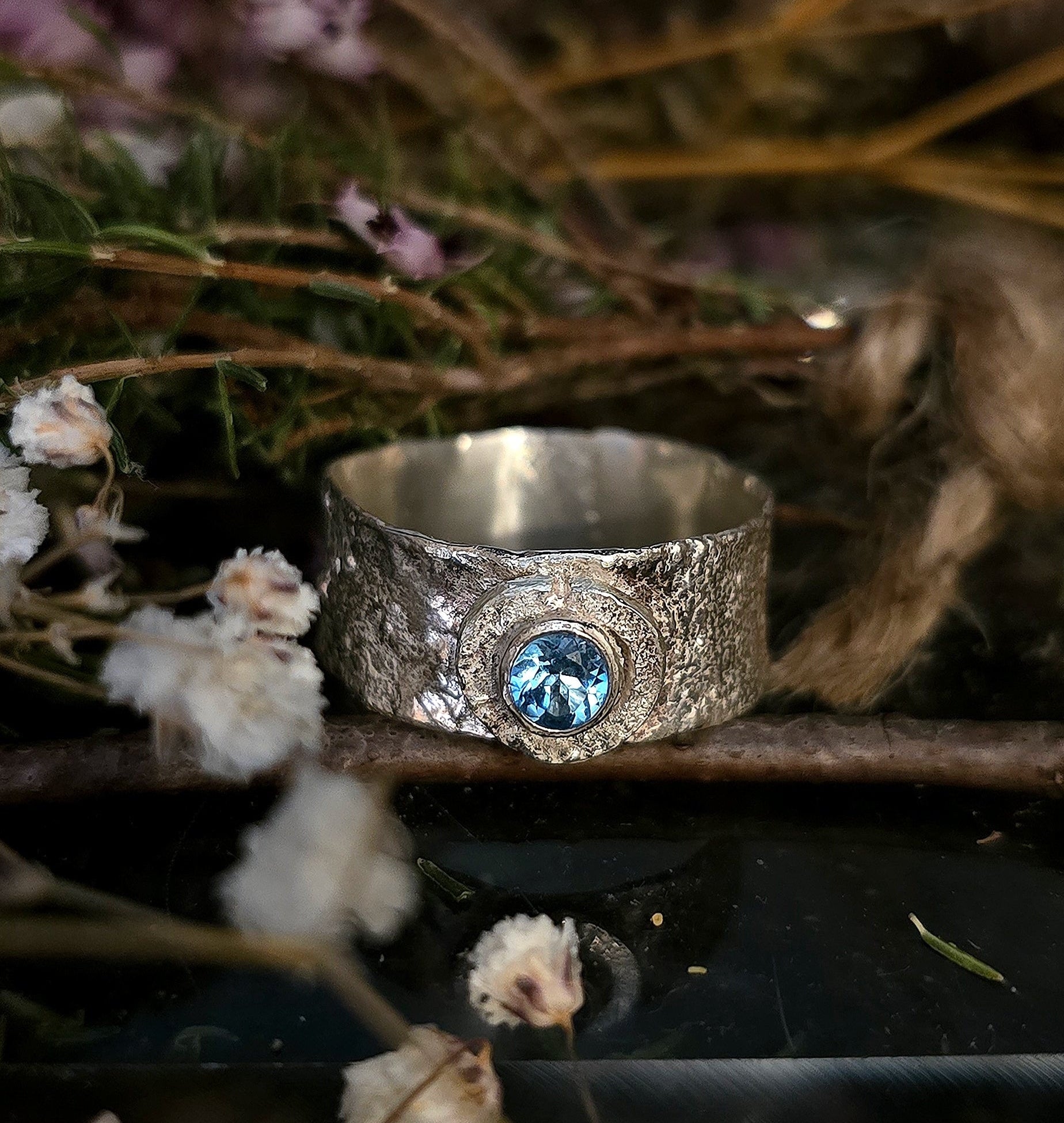 Aeona ring in sterling silver &amp; blue topaz, bohemian, irish ring