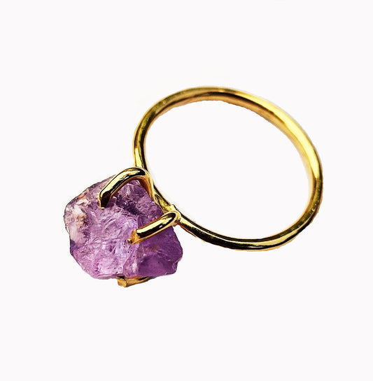 Raw Amethyst & Gold Rock Ring