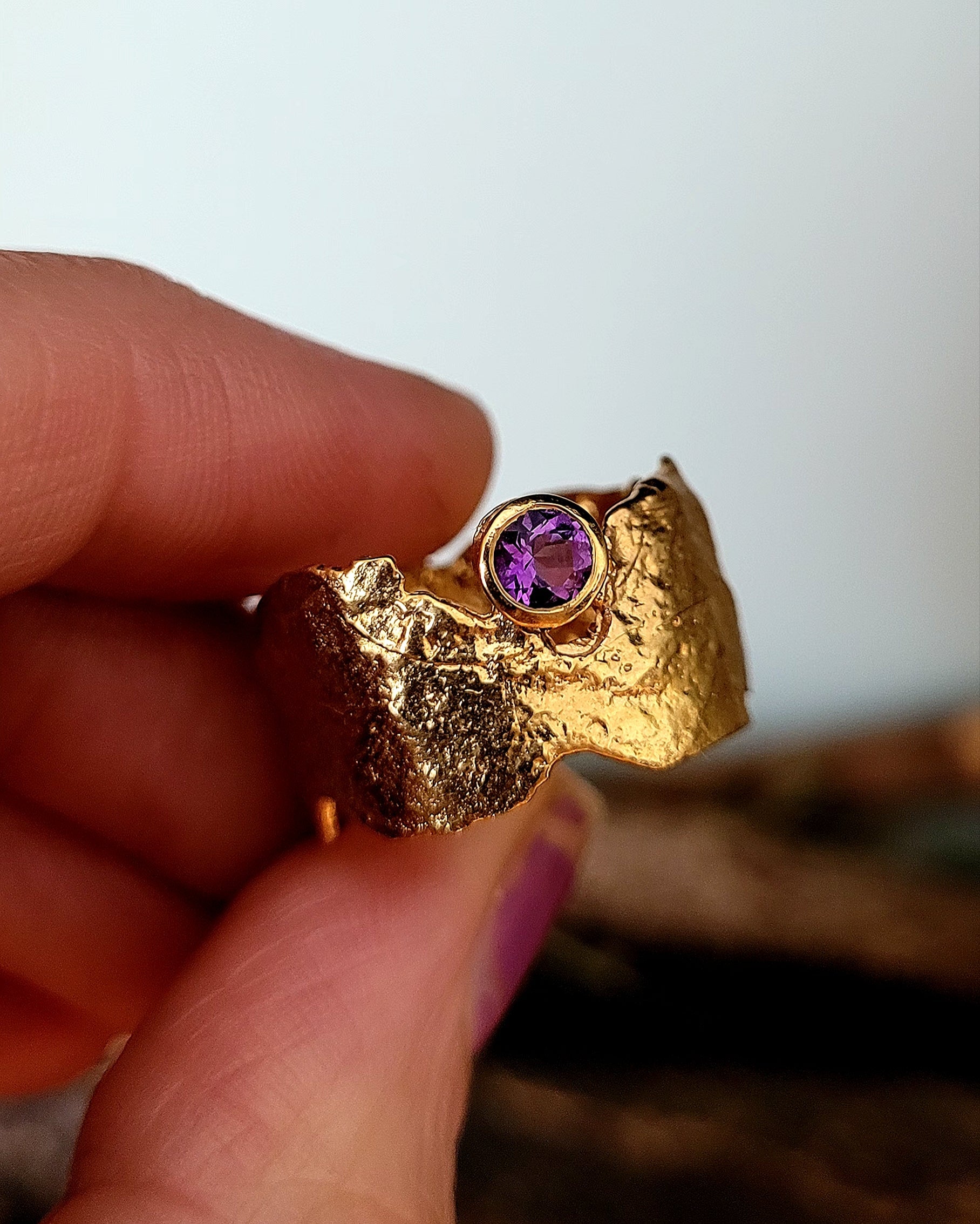 Amethyst & Gold Goddess Danu Faerie Tale Ring