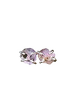Pair of raw ametrine  pink crystal stud earrings on a white background