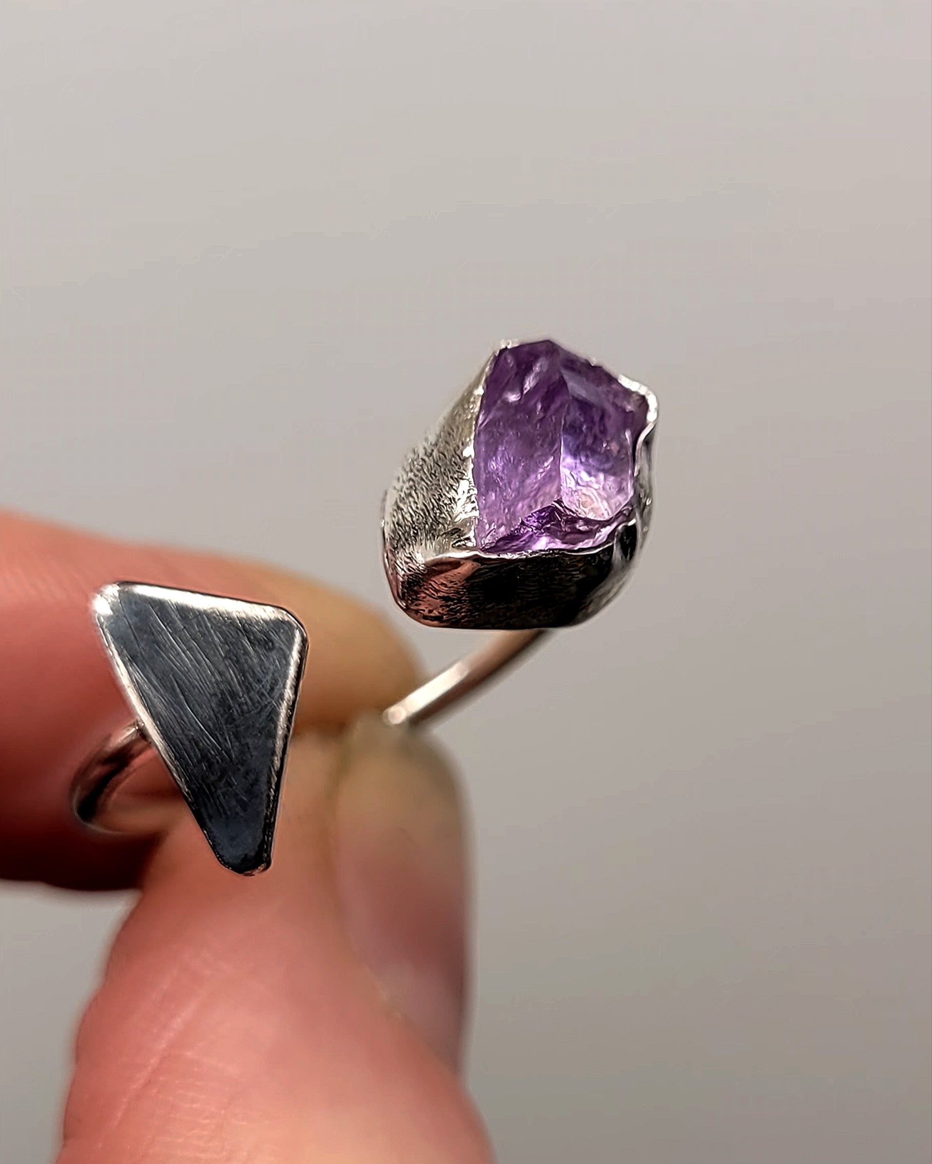 Raw Amethyst & Triangle Adjustable Tribal Ring