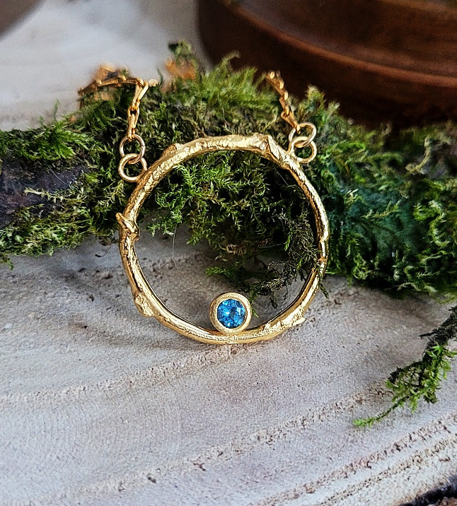 Blue Topaz & Gold Faerie Ring Pendant