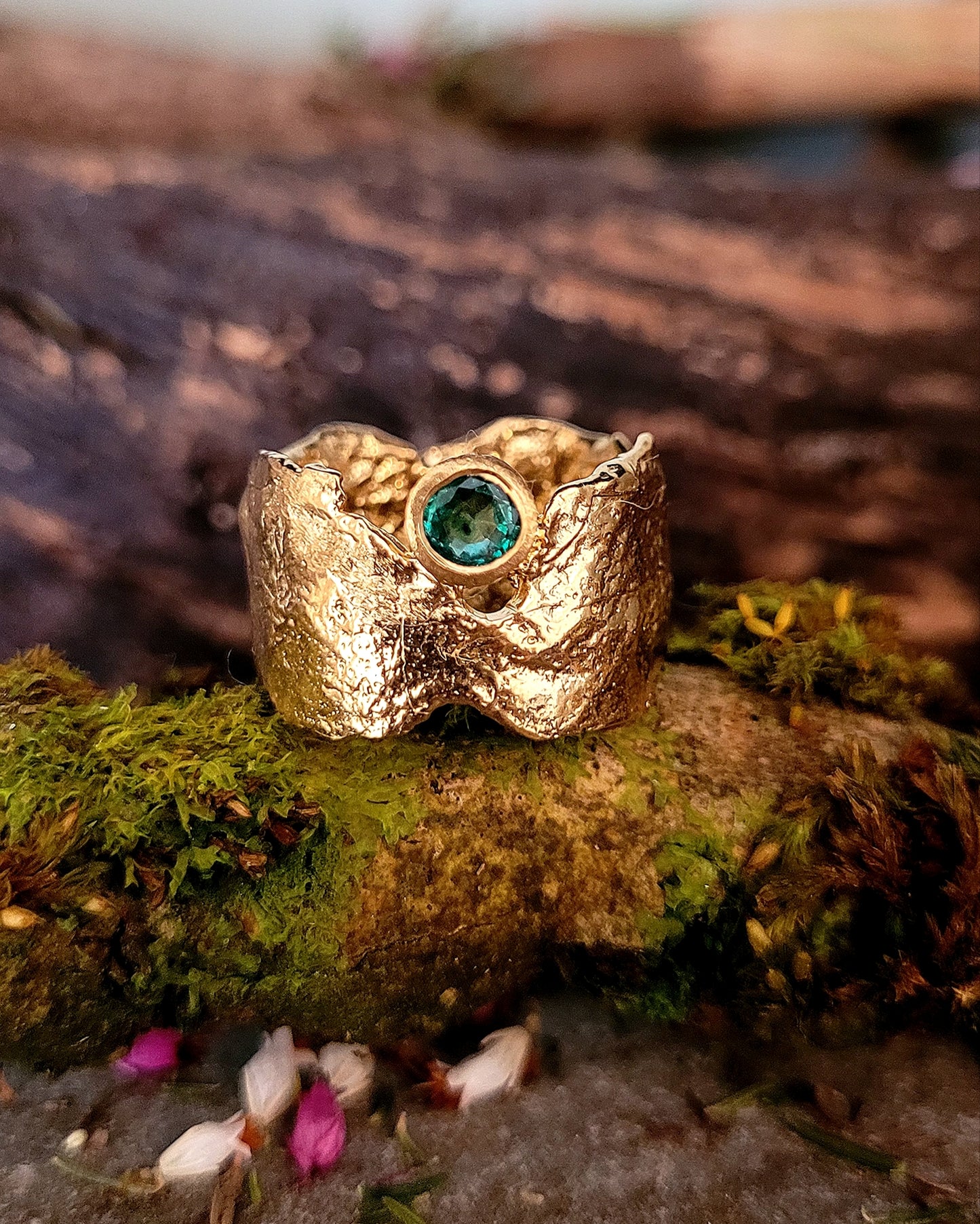 Emerald & Gold Goddess Danu Faerie Tale Ring