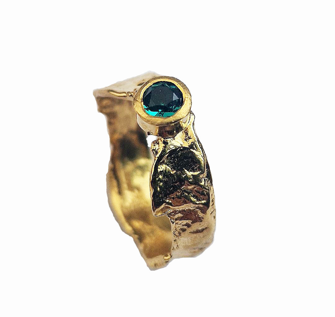 Gold & Emerald Thin Band Faerie Tale Ring