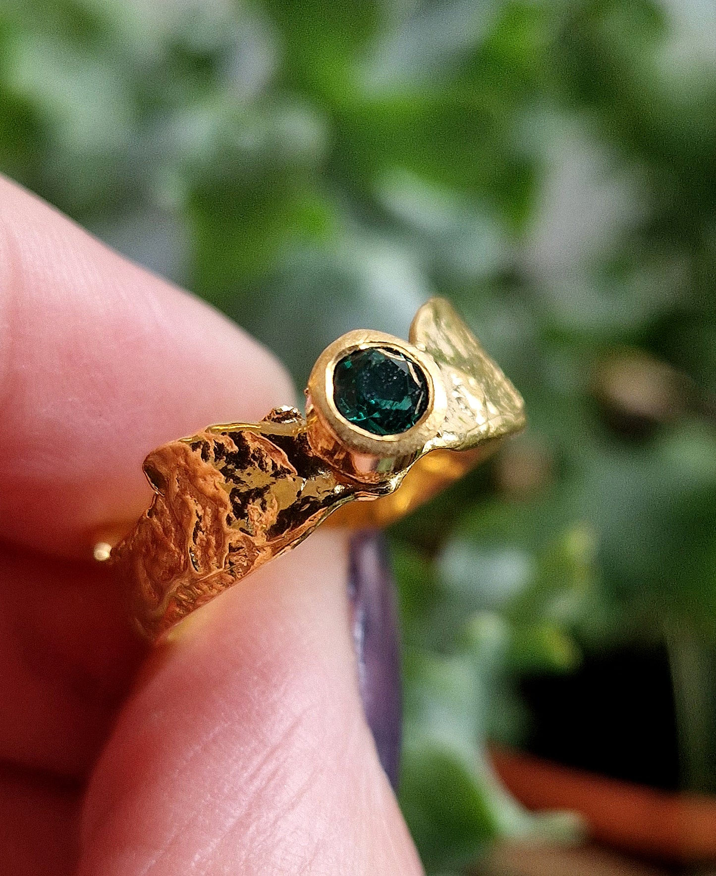 Gold & Emerald Thin Band Faerie Tale Ring