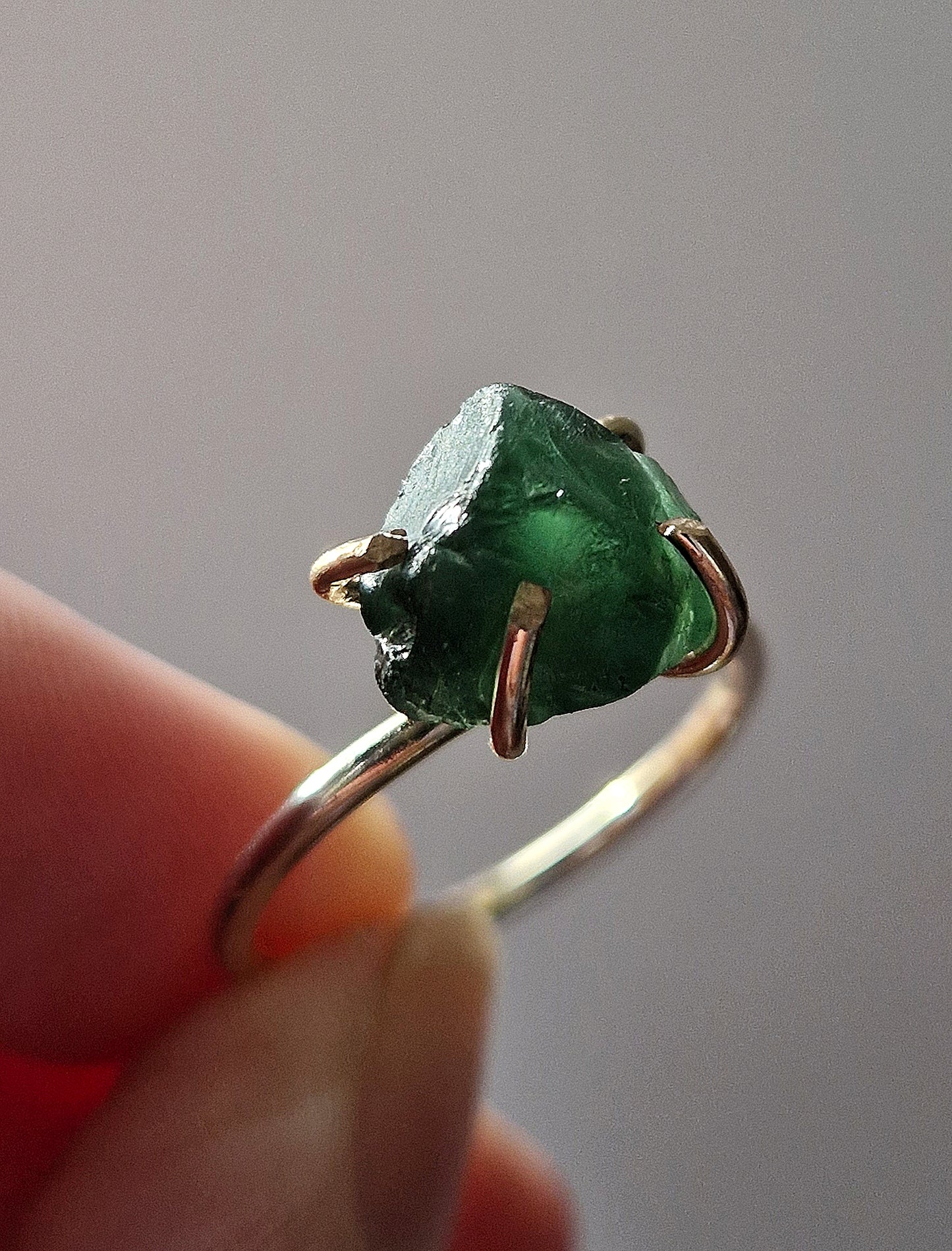 Ready to Wear Raw Green Apatite & Gold Rock Ring (B)