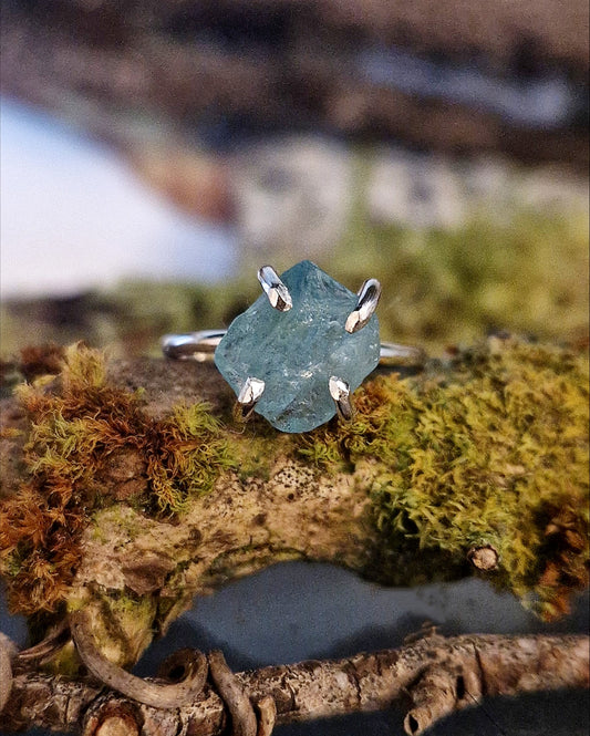 Raw Blue Apatite Rock Ring