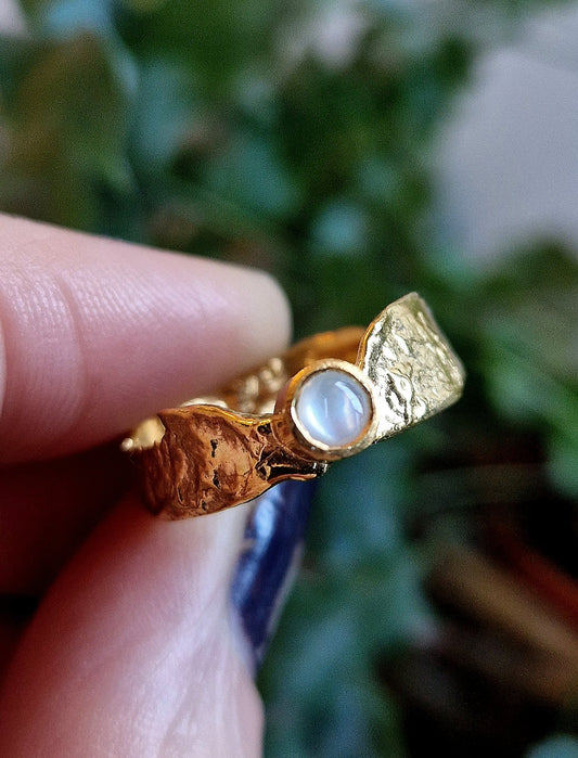 Pearl & Gold Thin Band Faerie Tale Ring - Ready to Wear