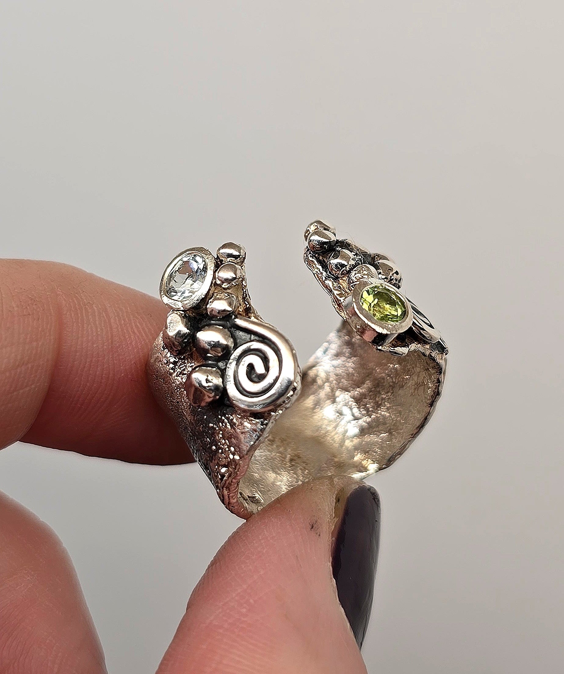 Peridot  & Aquamarine Mermaid Ring in sterling silver