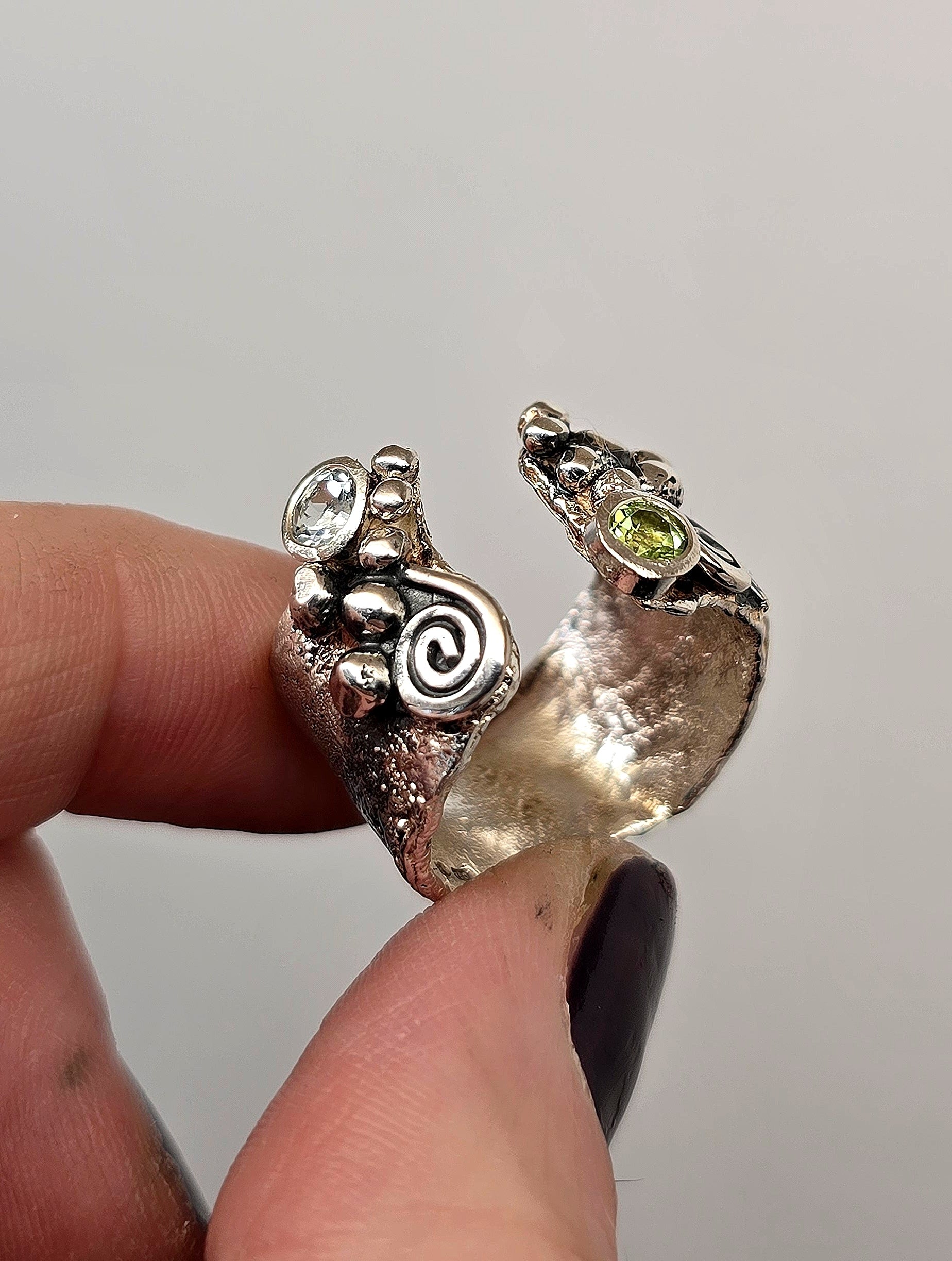 Peridot  & Aquamarine Mermaid Ring in sterling silver