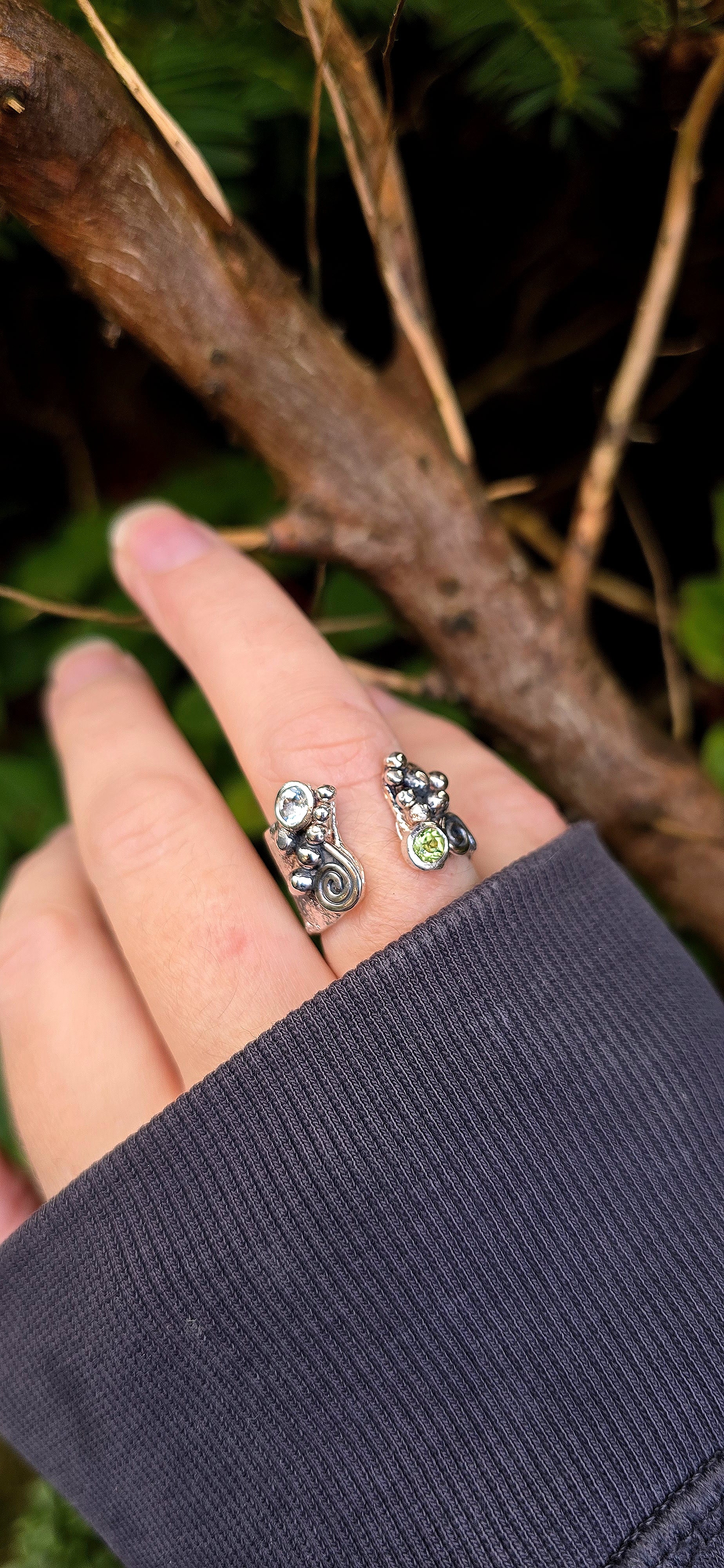 Peridot  & Aquamarine Mermaid Ring in sterling silver