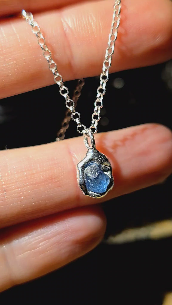 Boho Irish Made Raw Gemstone Sapphire Pendant Necklace