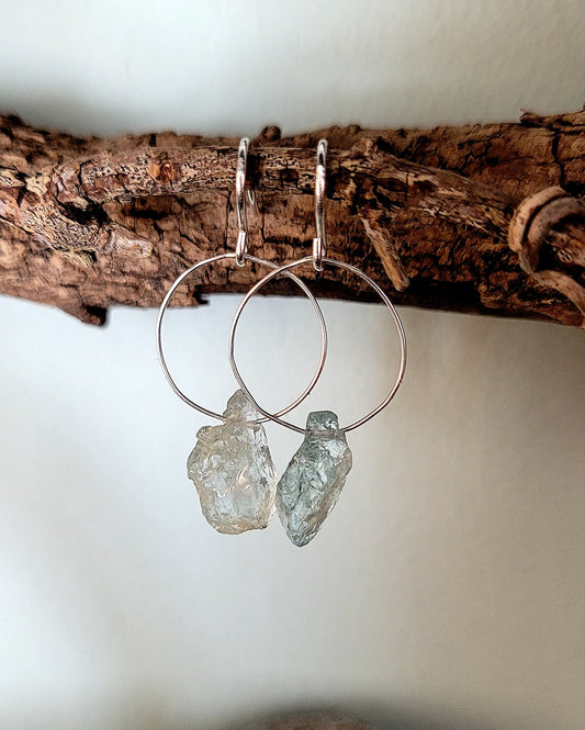 Ready to Wear Mermaid Tears Hoop Earrings in Raw Aquamarine