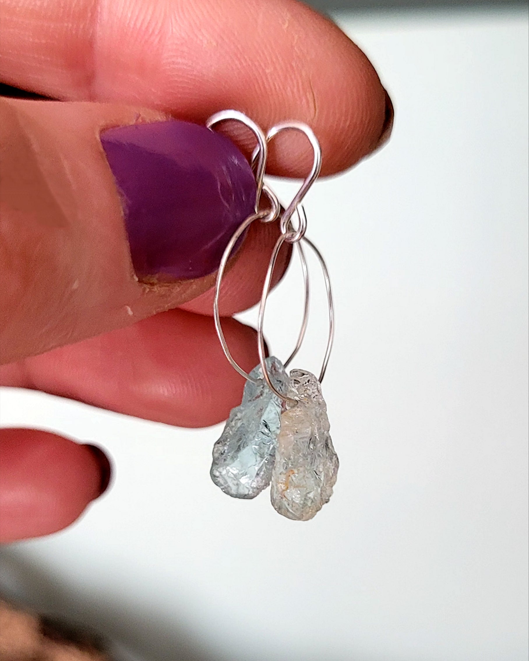 Ready to Wear Mermaid Tears Hoop Earrings in Raw Aquamarine