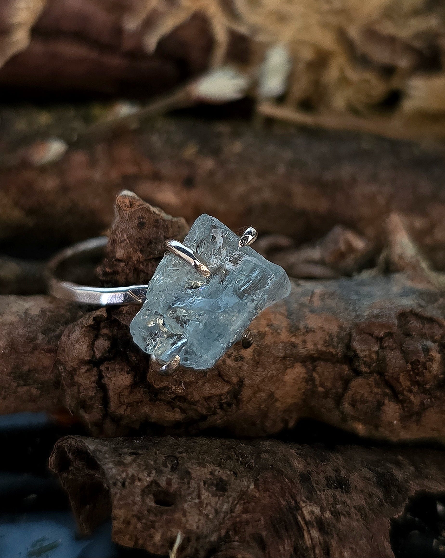 Raw Aquamarine ring sterling silver irish design