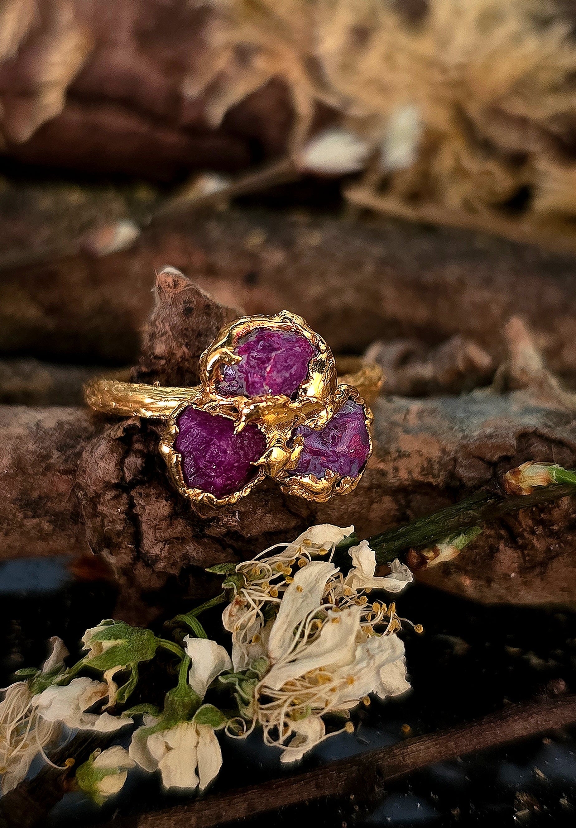 raw ruby ring gold bohemian irish design