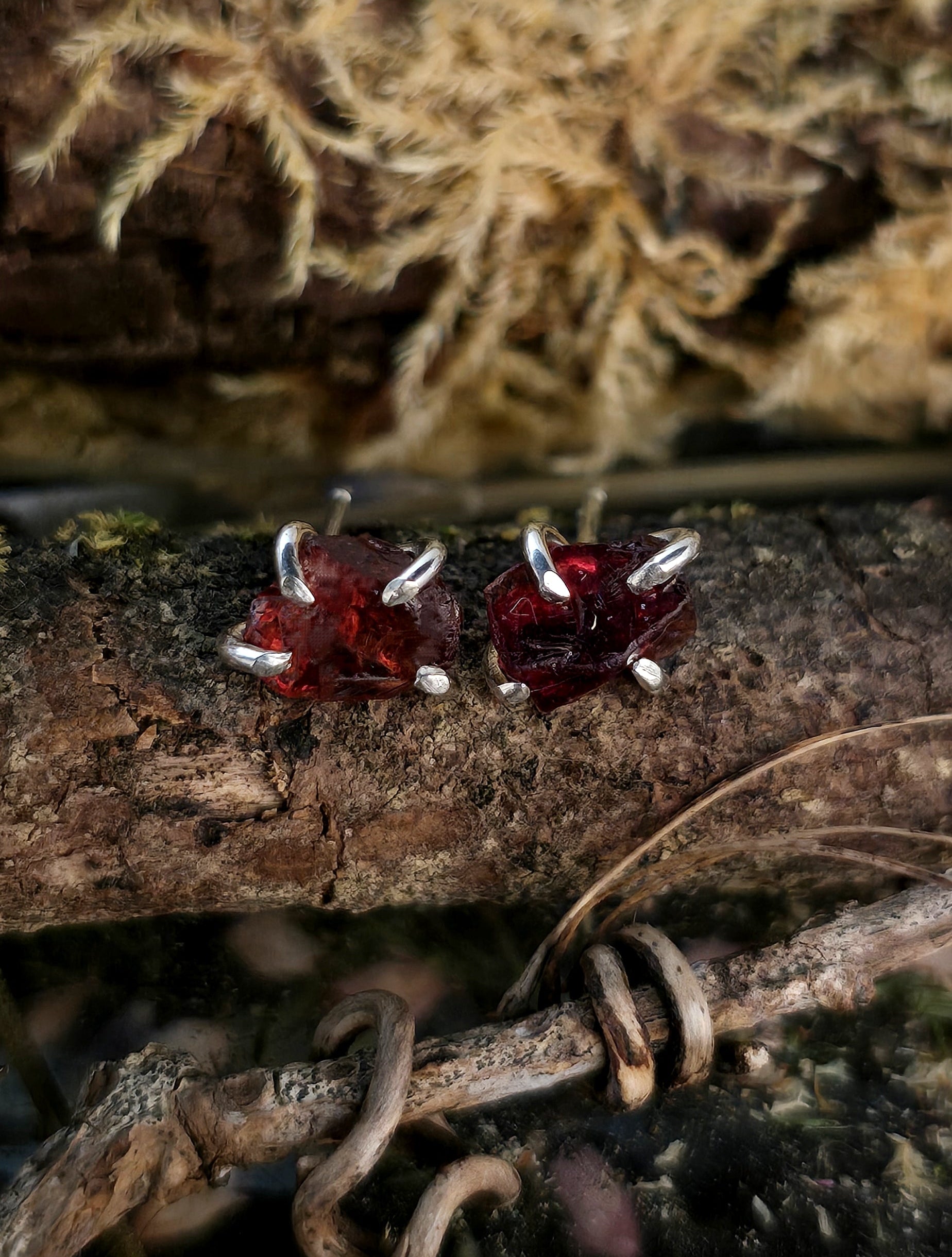 raw garnet earrings in summer sale