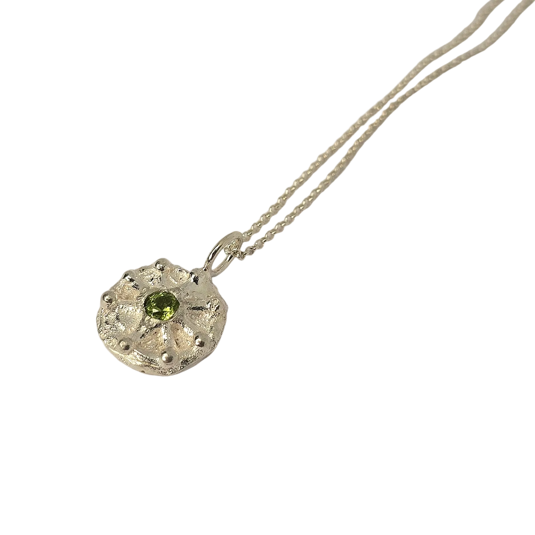 Silver pendant with a green peridot gemstone, bohemian necklace, birthstone jewellery, irish made, belfast city