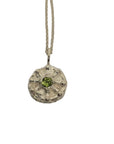 Silver necklace with a pendant featuring a green peridot gemstone , bohemian jewellery, irish design, pagan necklace, belfast city