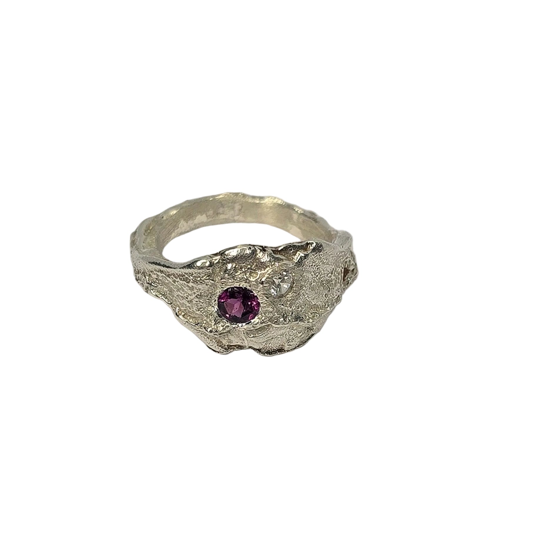 Silver ring with a purple gemstone,  irish made, bohemian ring