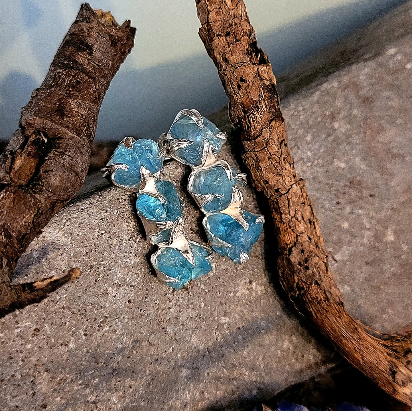 Triple Raw Blue Apatite Earrings