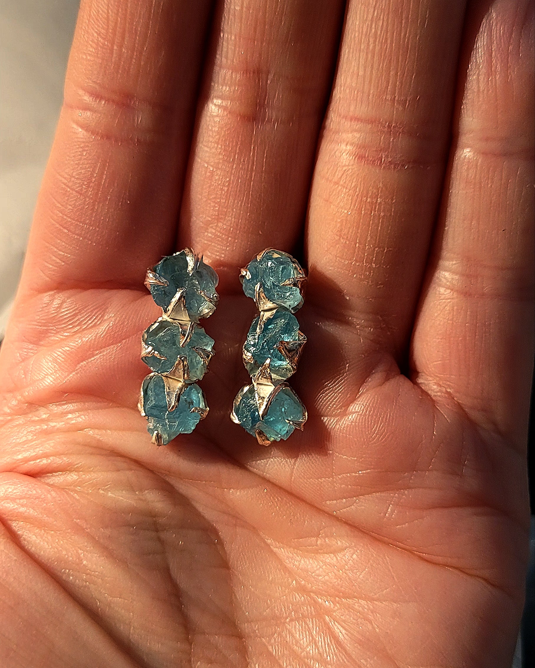 Triple Raw Blue Apatite Earrings