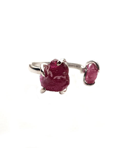 Double Raw Ruby Ring