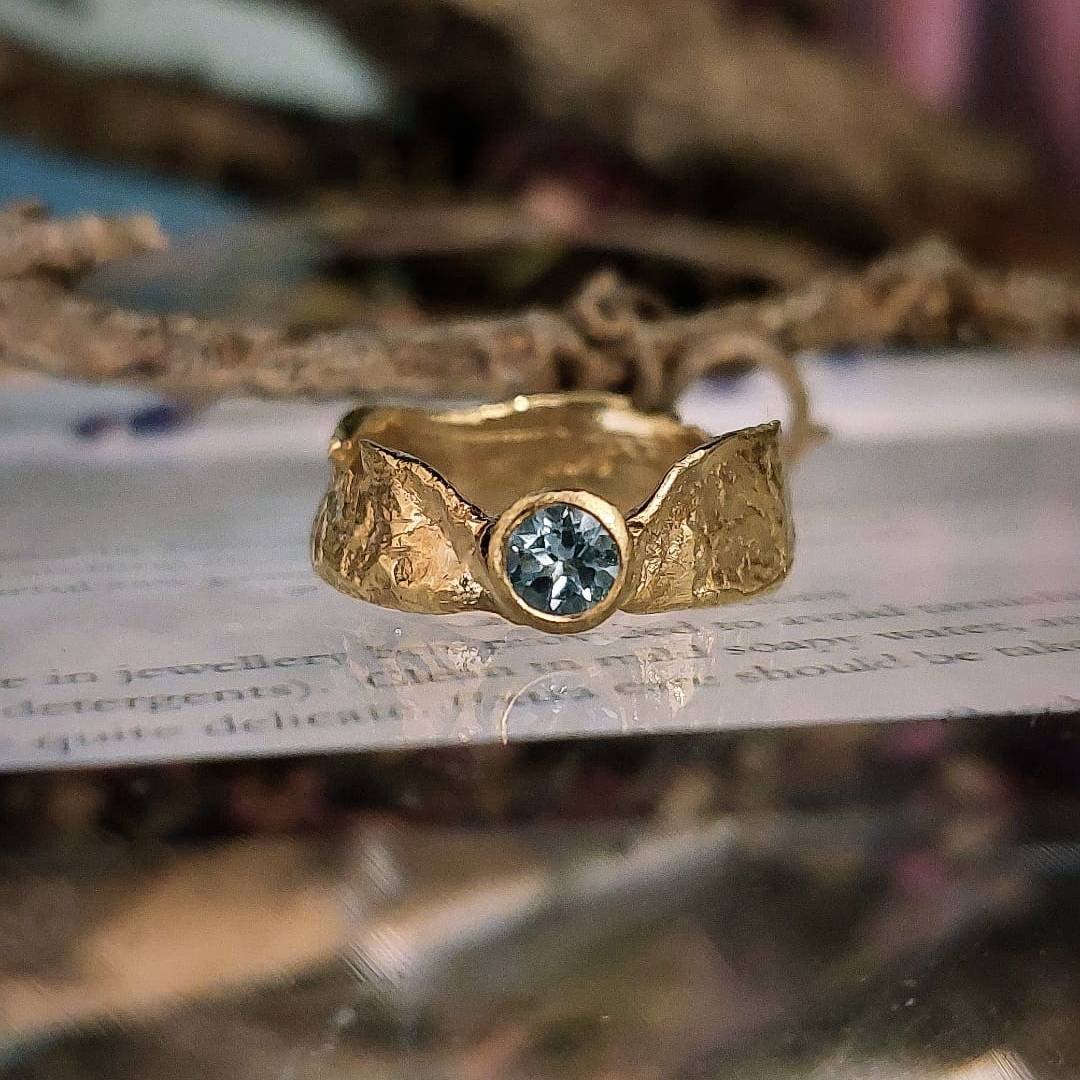 Gold & Blue Topaz Thin Band Faerie Tale Ring.