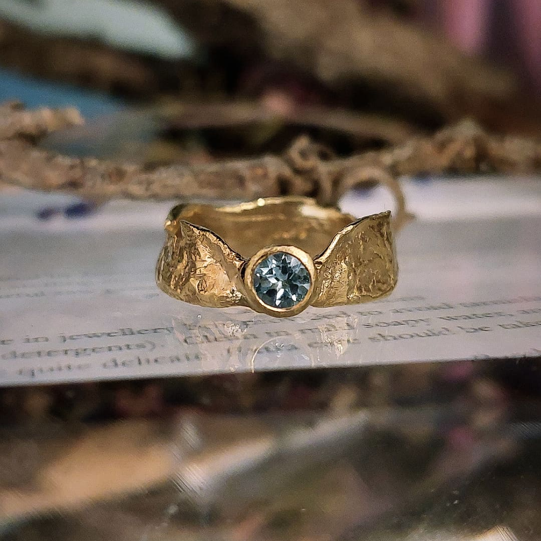 Gold &amp; Blue Topaz Thin Band Faerie Tale Ring