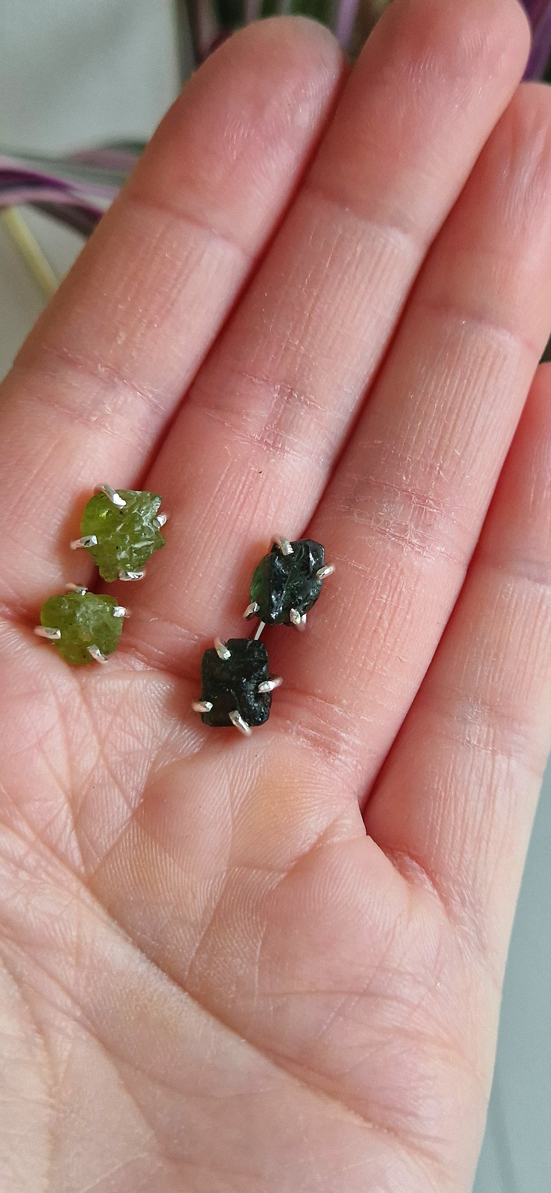 Raw Green Apatite Earrings