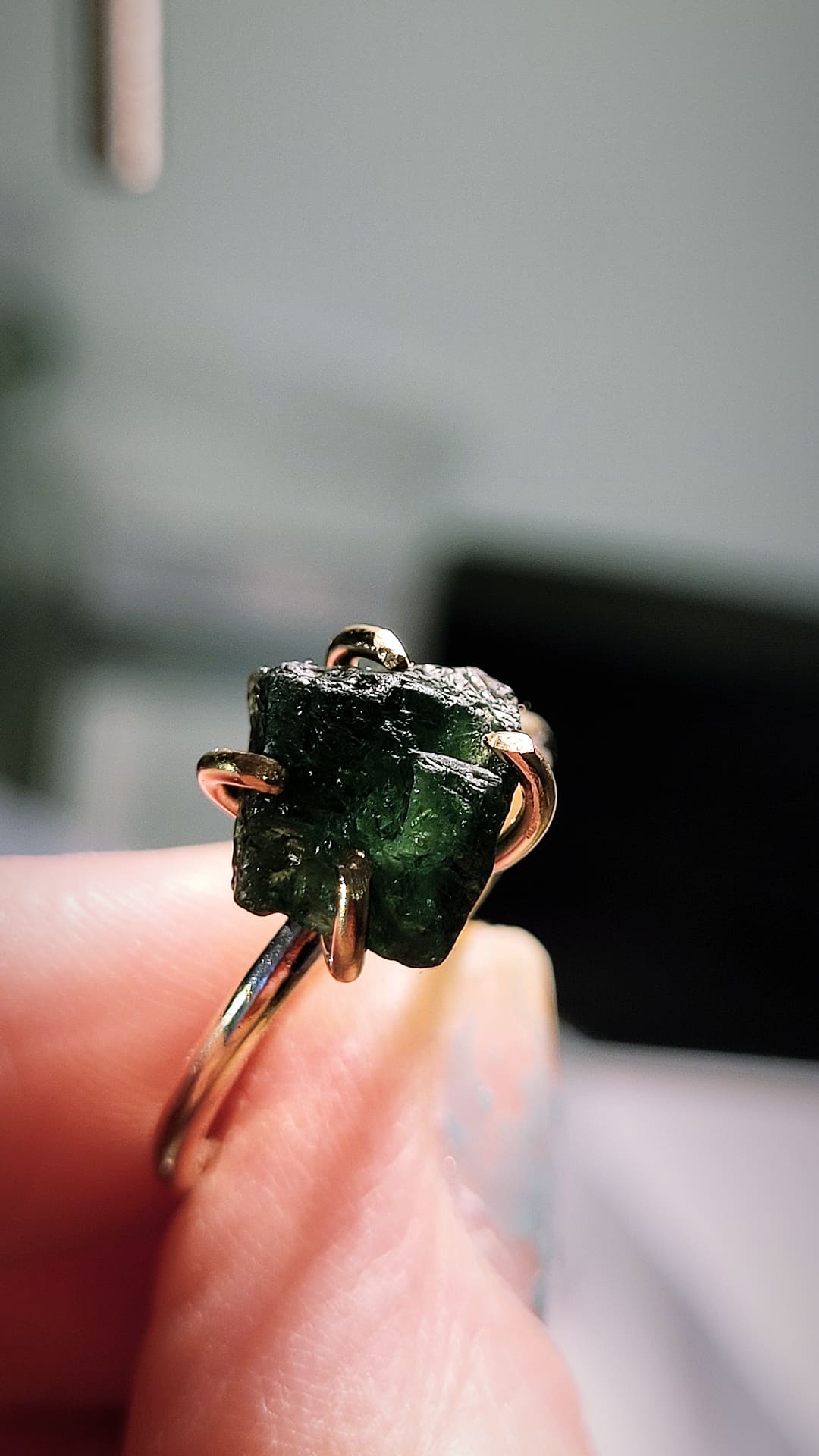 Raw Green Apatite Ring