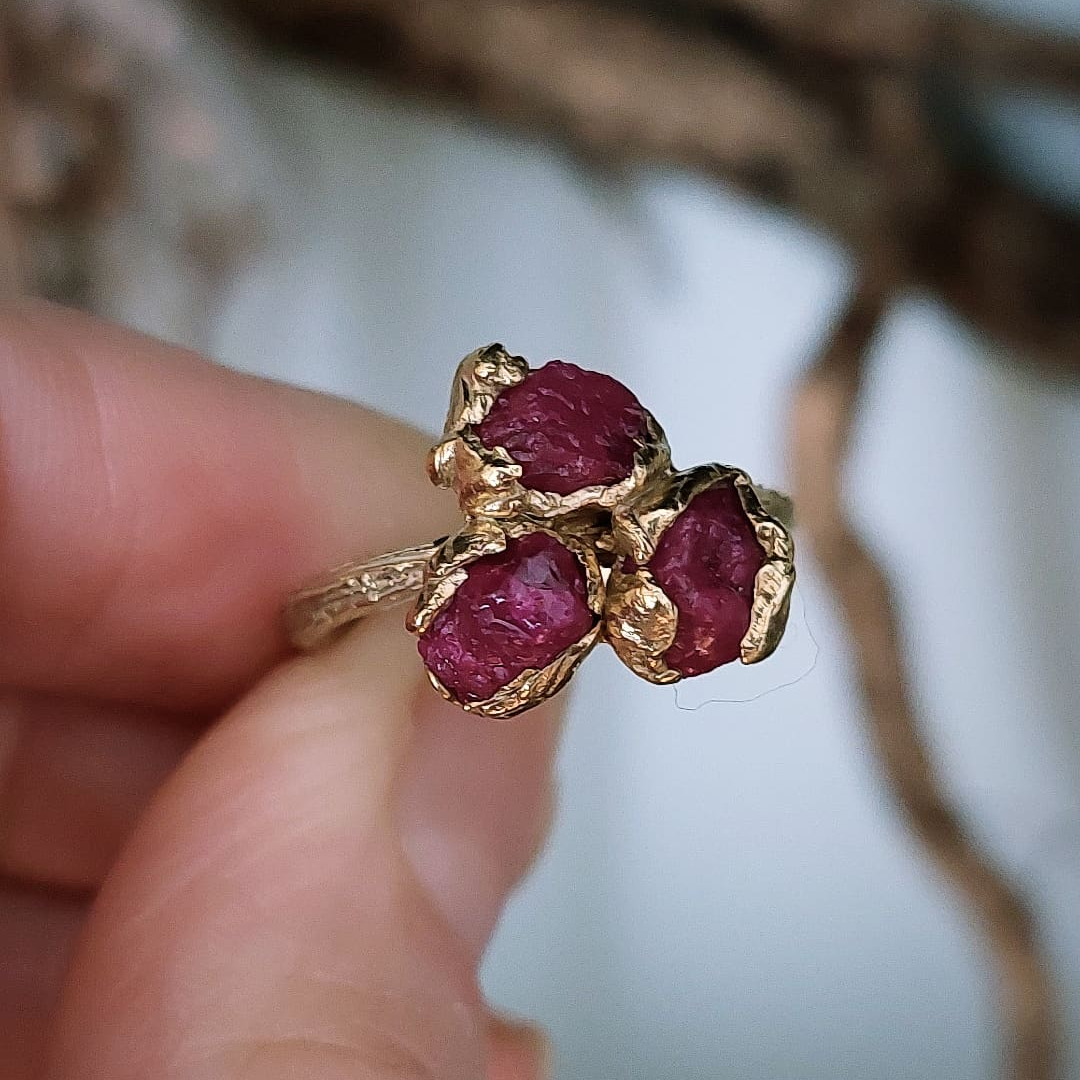 Ready to Wear Ruby Cluster Gold Ring