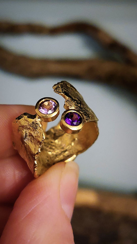 Two Shades of Amethyst & Gold Faerie Tale Ring